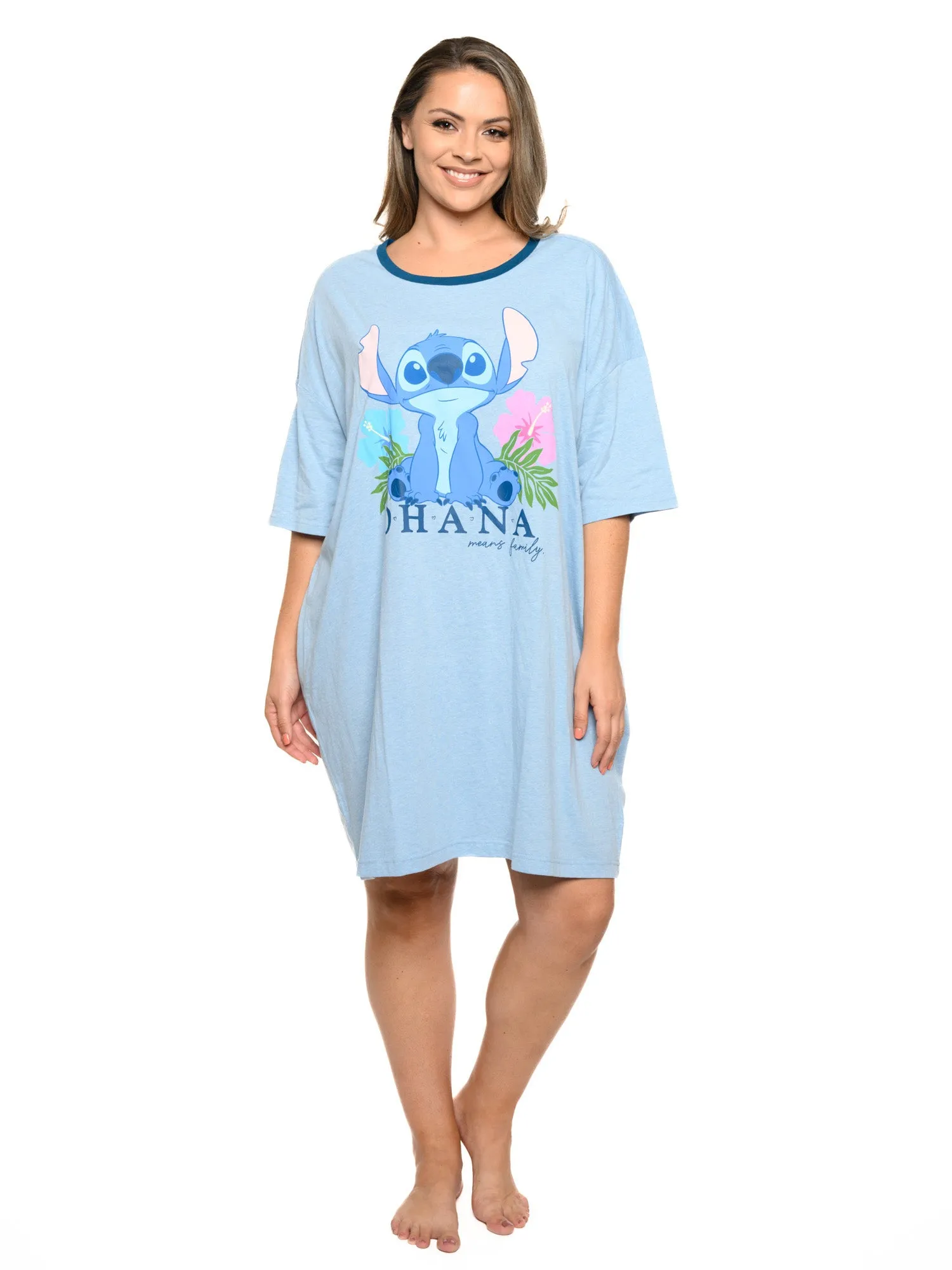 Womens & Womens Plus Size Disney Stitch Sleep Shirt Pajamas Blue Ohana