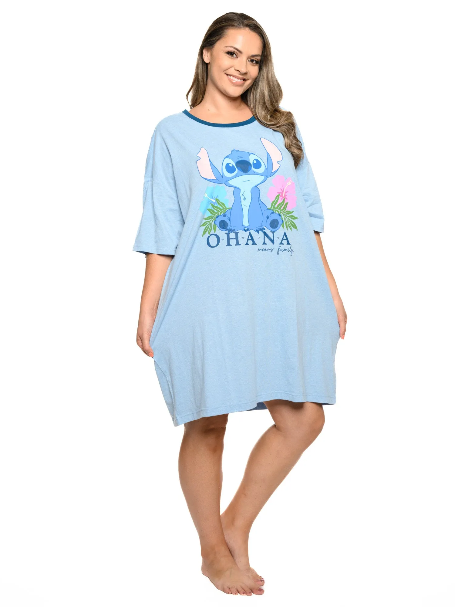Womens & Womens Plus Size Disney Stitch Sleep Shirt Pajamas Blue Ohana