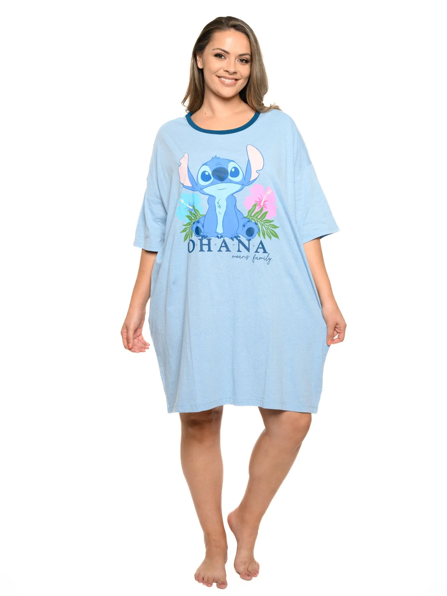 Womens & Womens Plus Size Disney Stitch Sleep Shirt Pajamas Blue Ohana