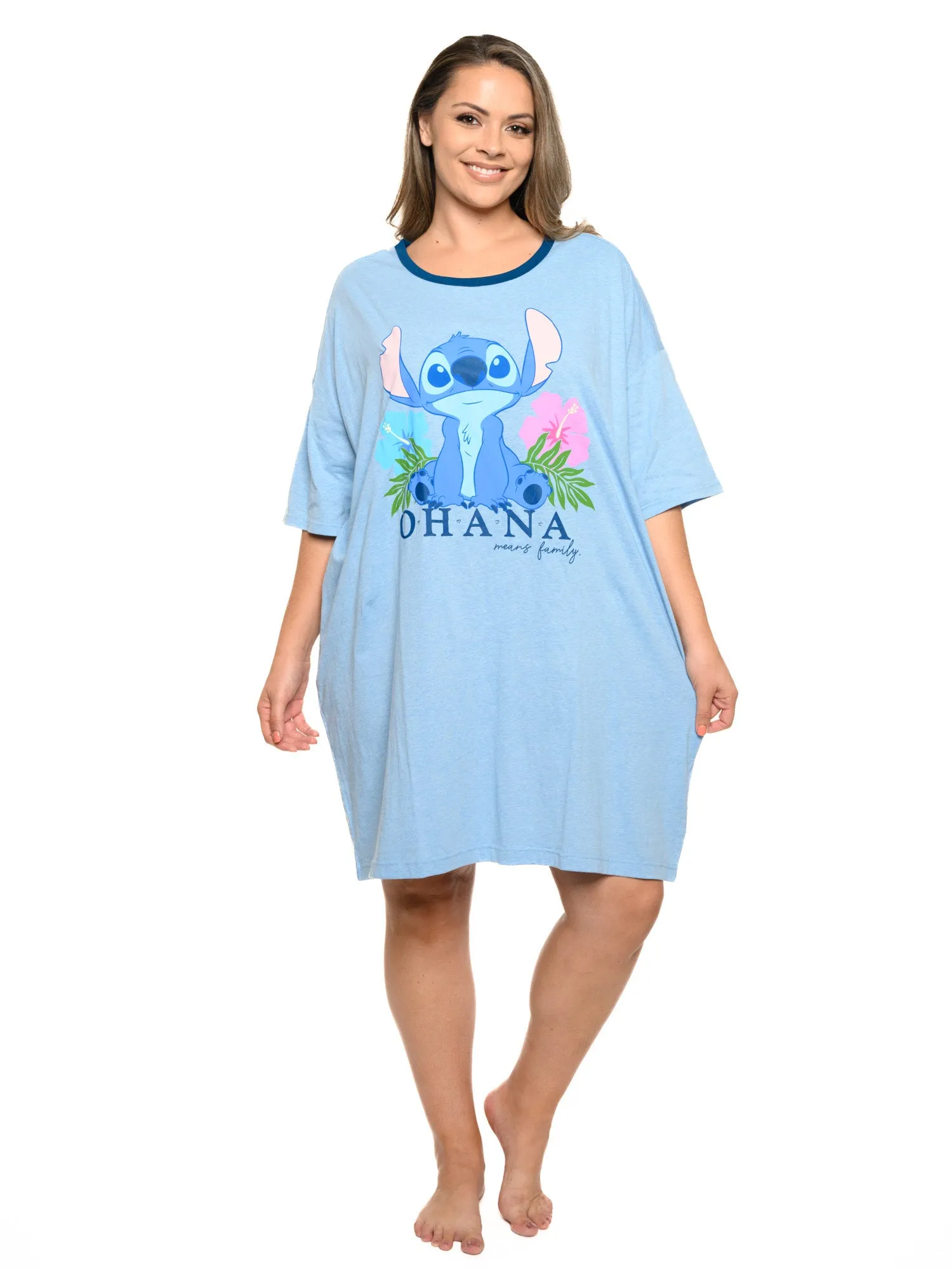 Womens & Womens Plus Size Disney Stitch Sleep Shirt Pajamas Blue Ohana