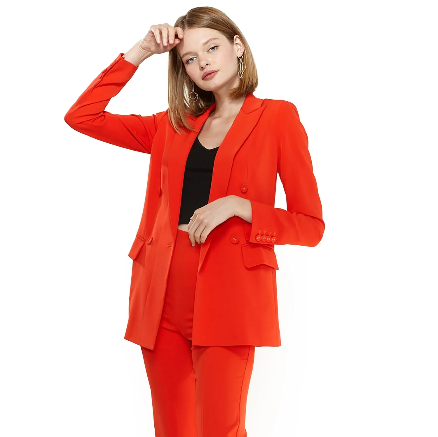 Women's Double Breasted Blazer In Poppy Red