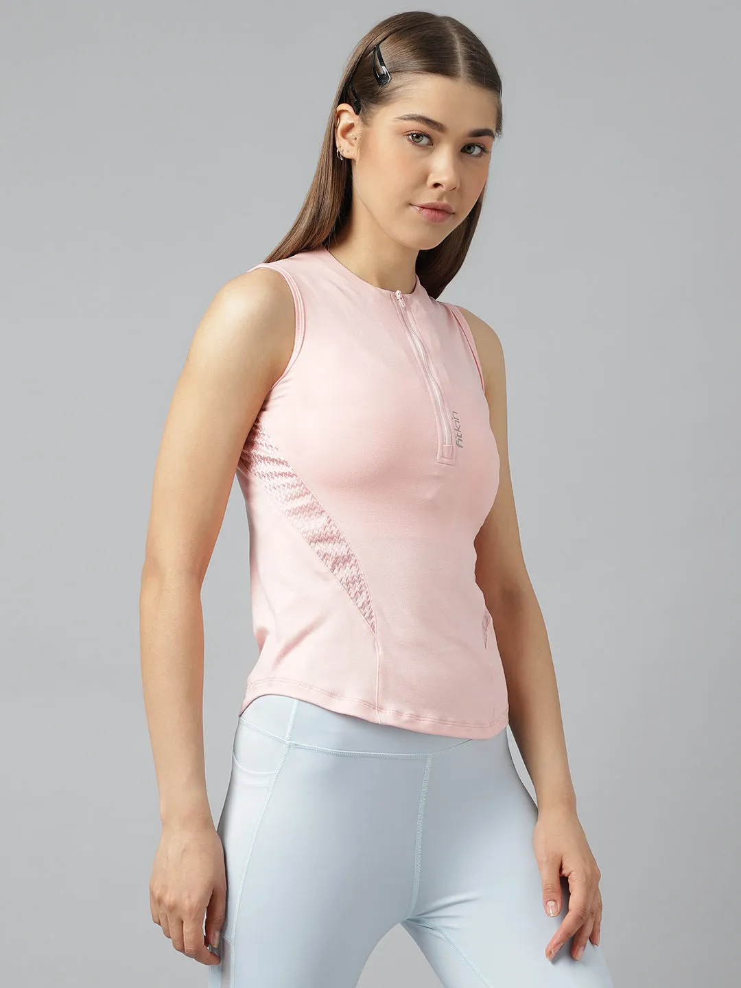 Women's front zipper sleeveless top