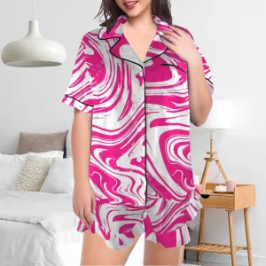 Women's Lapel Ruffle Hem Short Pocket Pajama Sets