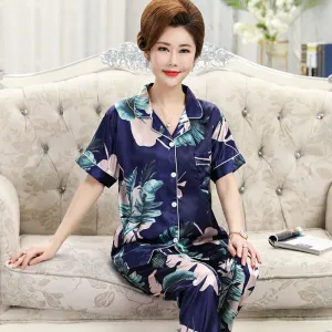 Women's Pajamas Spring And Summer Ice Silk Short Sleeve Trousers Suit