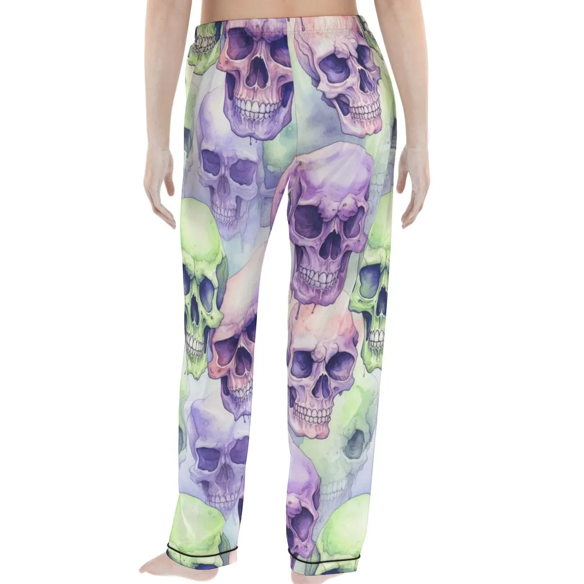 Women's Purple Green Skulls Silk Pajama Set
