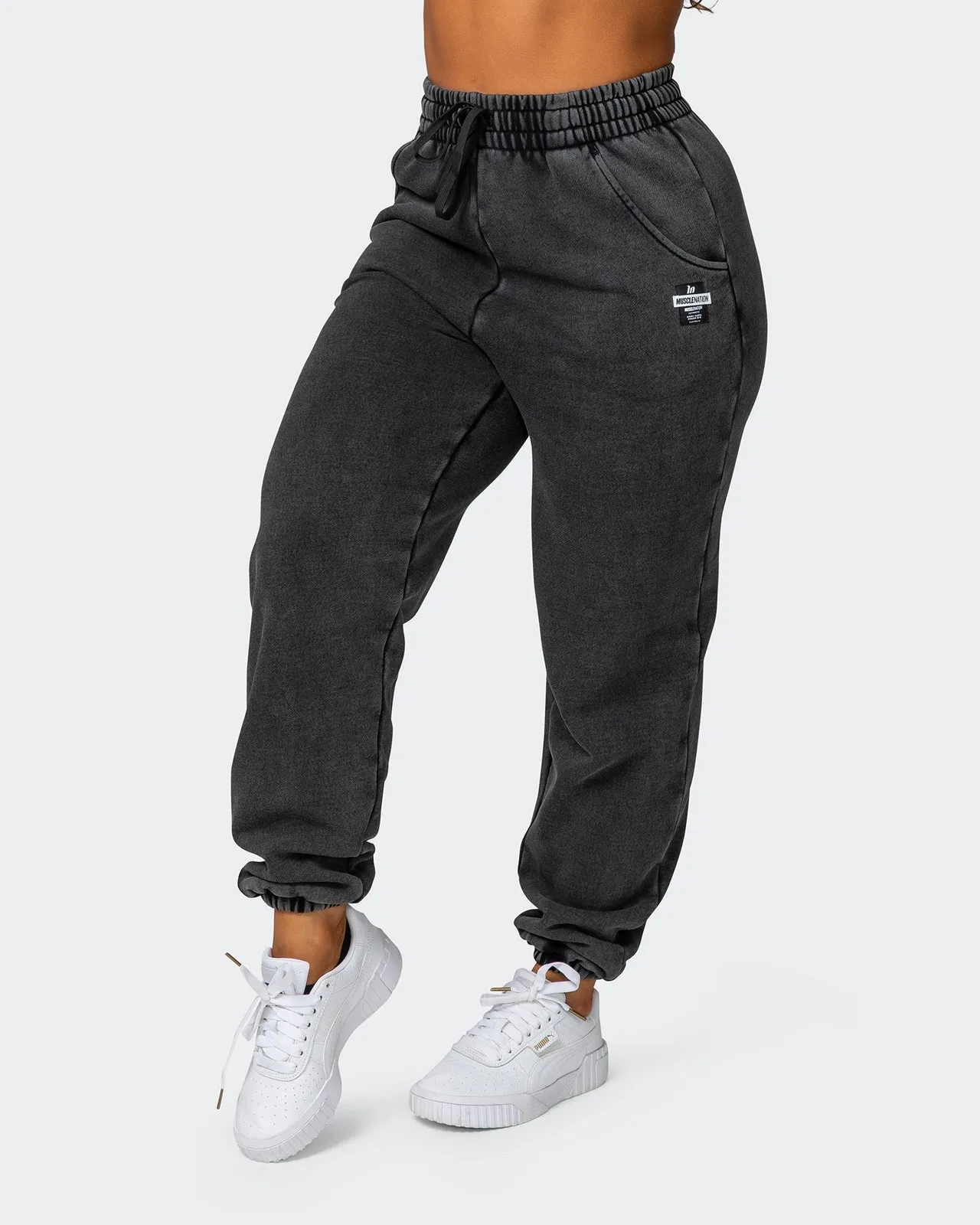 Womens Slouchy Vintage Trackies - Washed Black