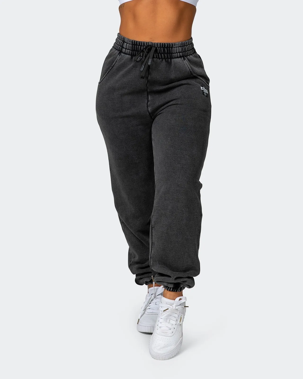 Womens Slouchy Vintage Trackies - Washed Black