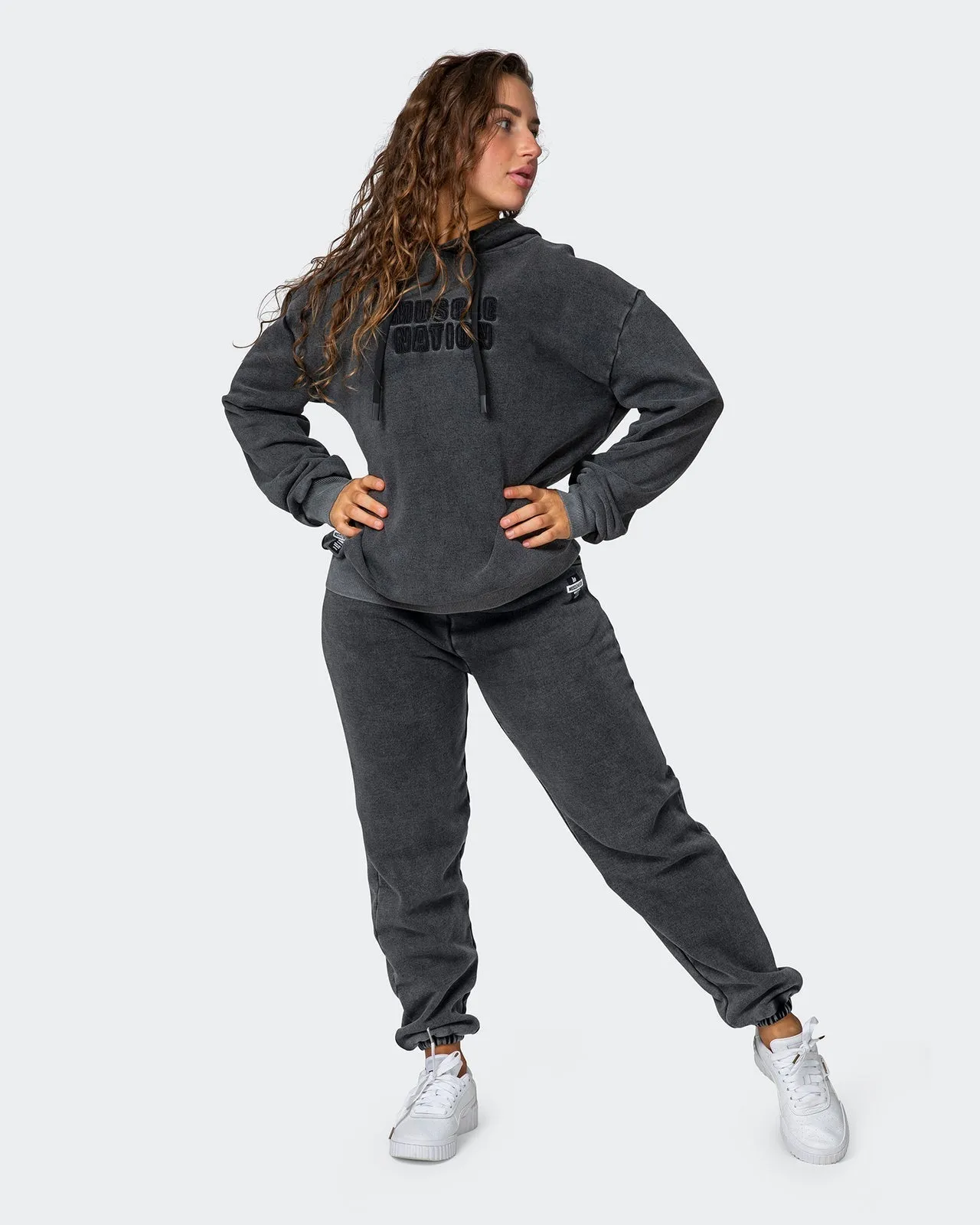Womens Slouchy Vintage Trackies - Washed Black