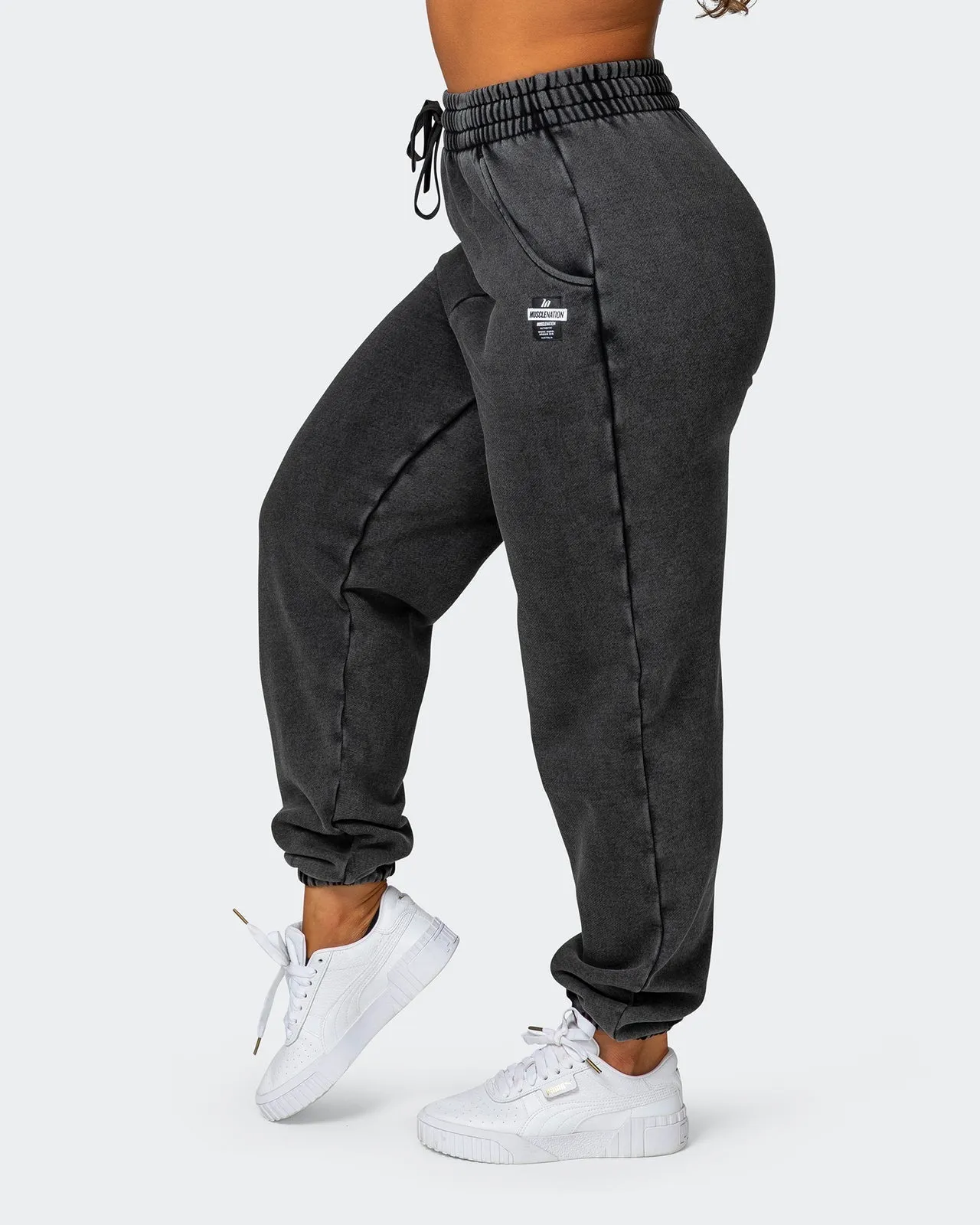Womens Slouchy Vintage Trackies - Washed Black