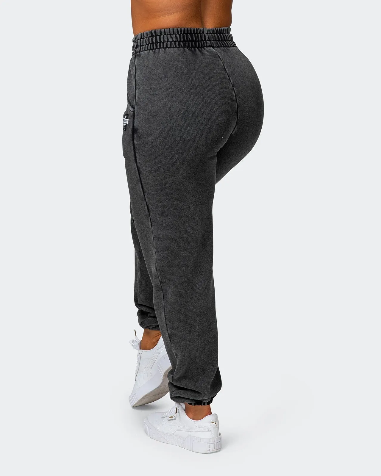 Womens Slouchy Vintage Trackies - Washed Black