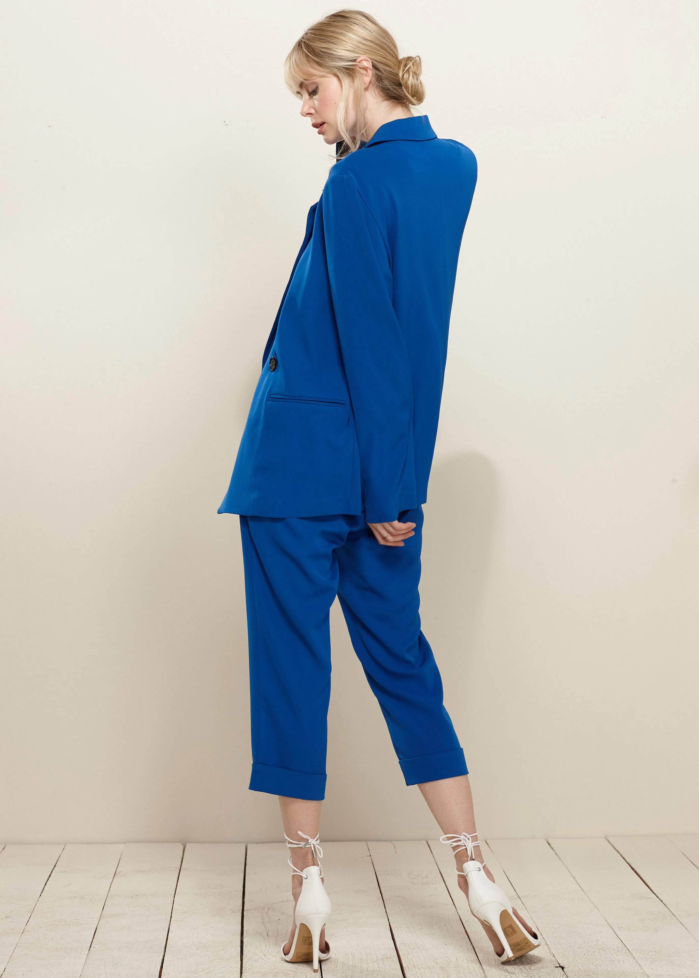 Women's Solid Couble Breast Blazer in Royal Blue