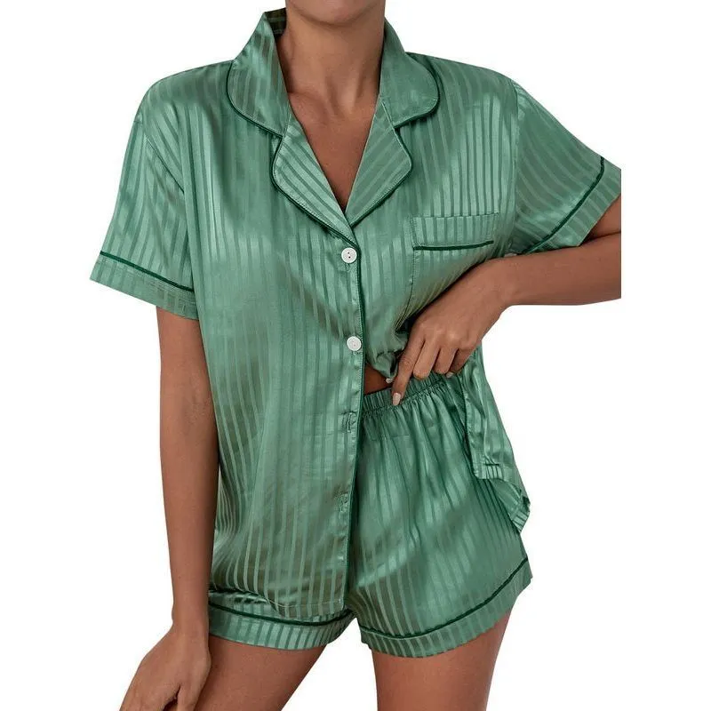 Women's Summer Short Sleeve Silk Pajamas