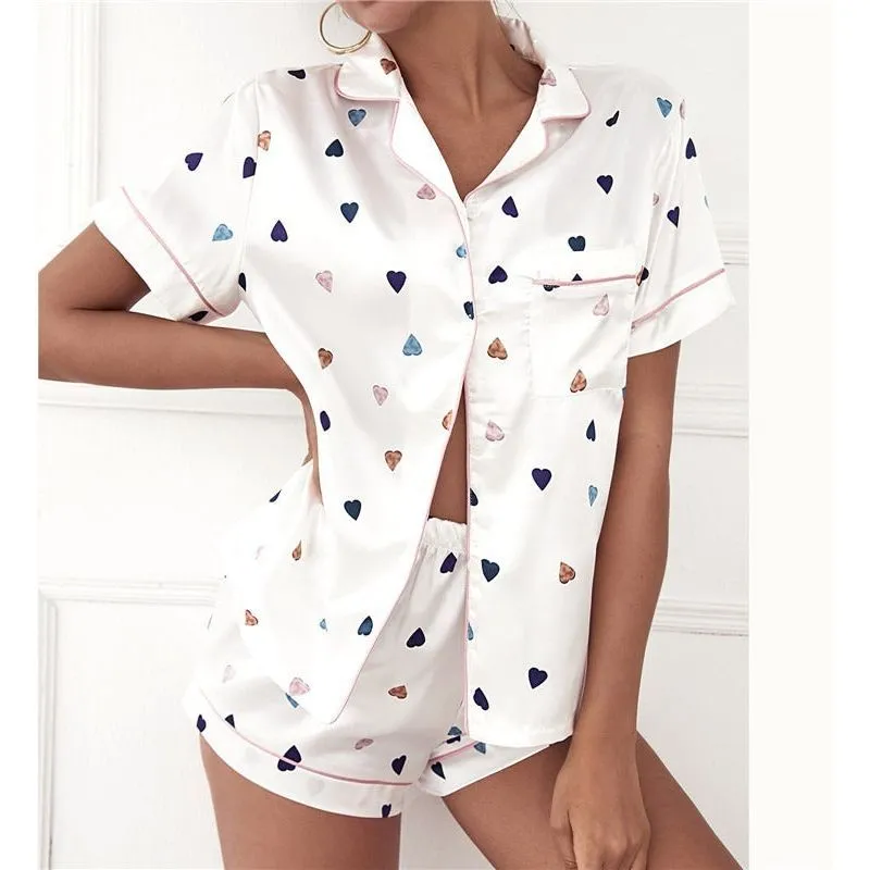 Women's Summer Short Sleeve Silk Pajamas