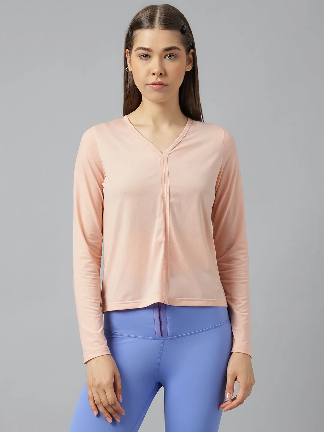 Women's V neck self design tshirt
