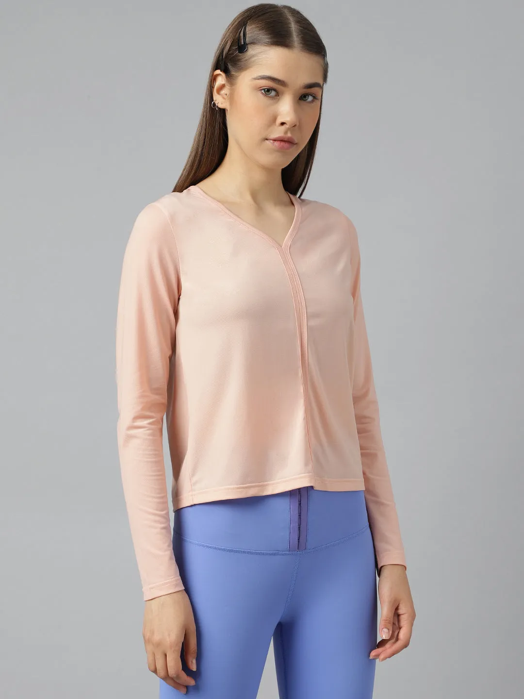 Women's V neck self design tshirt