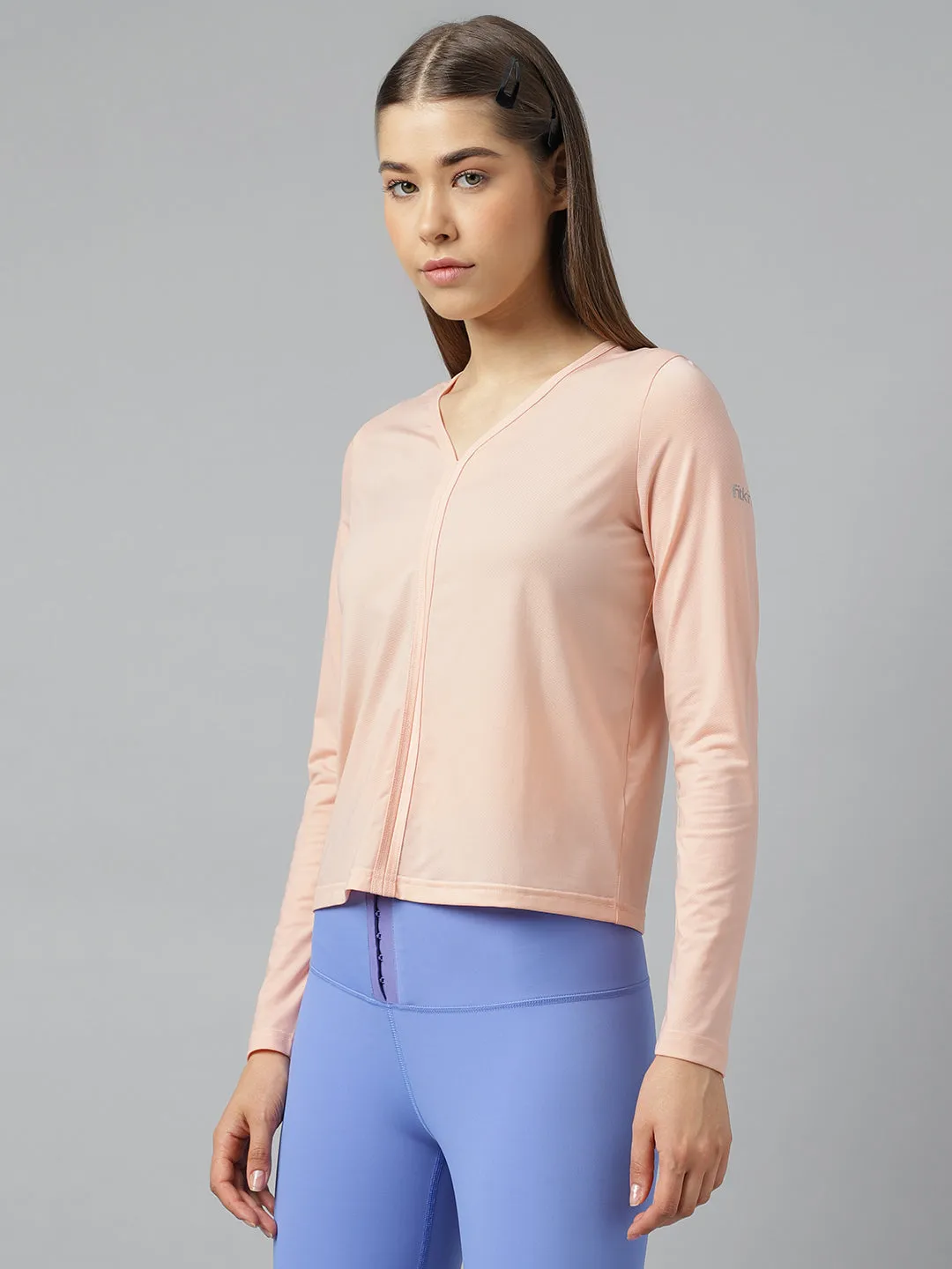 Women's V neck self design tshirt