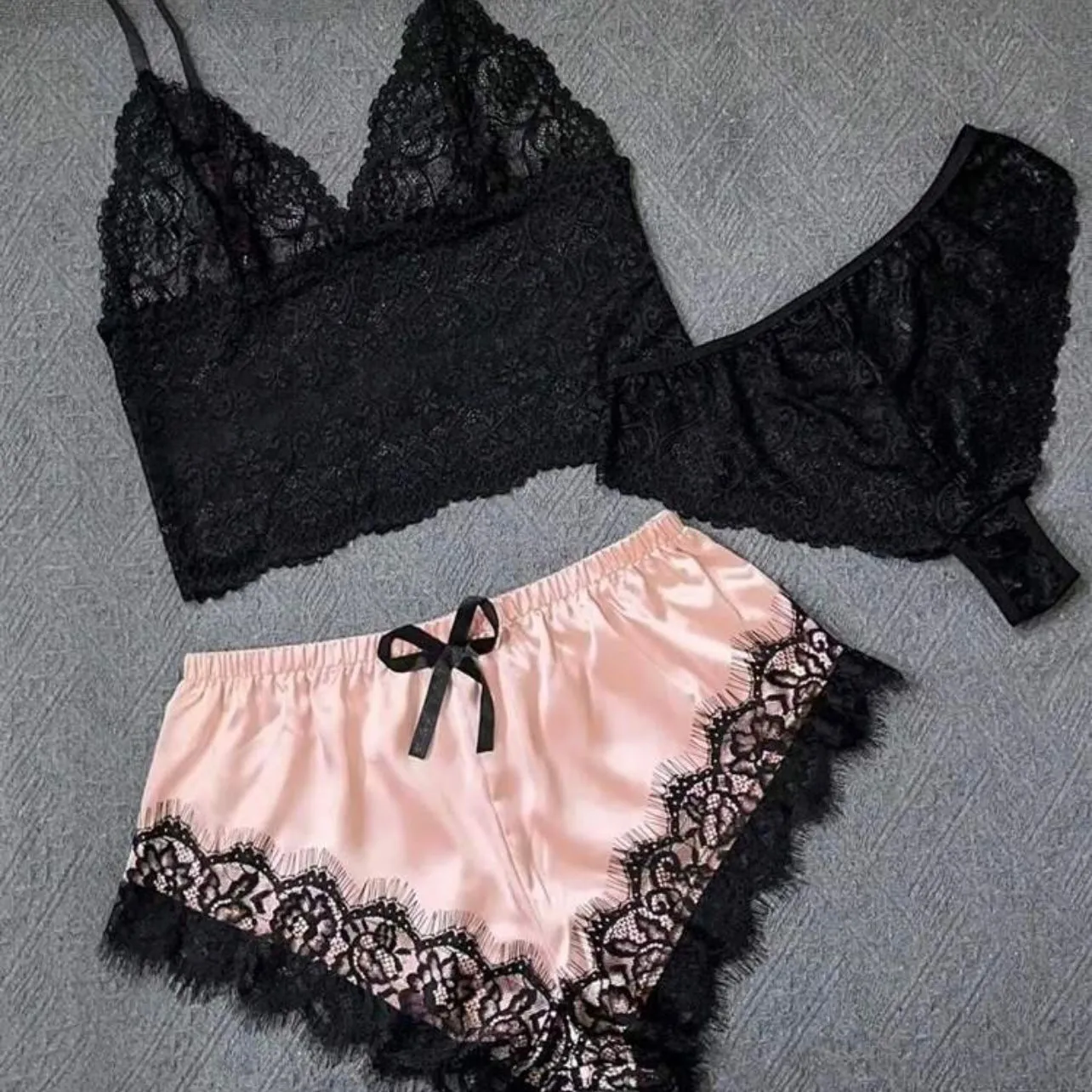 Wonderful 3 Piece Pajamas Set - Black