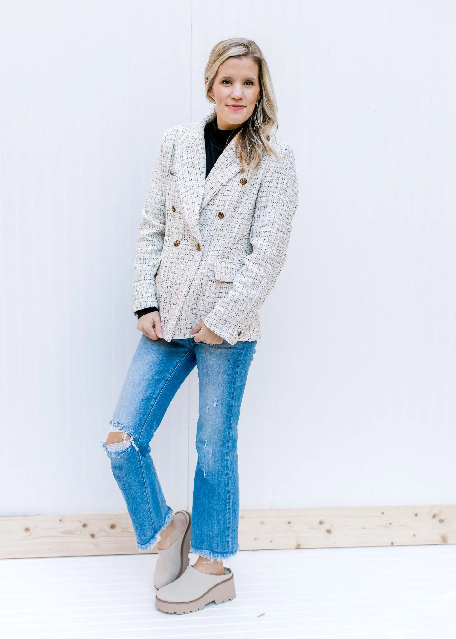 X The Textured Cream Blazer