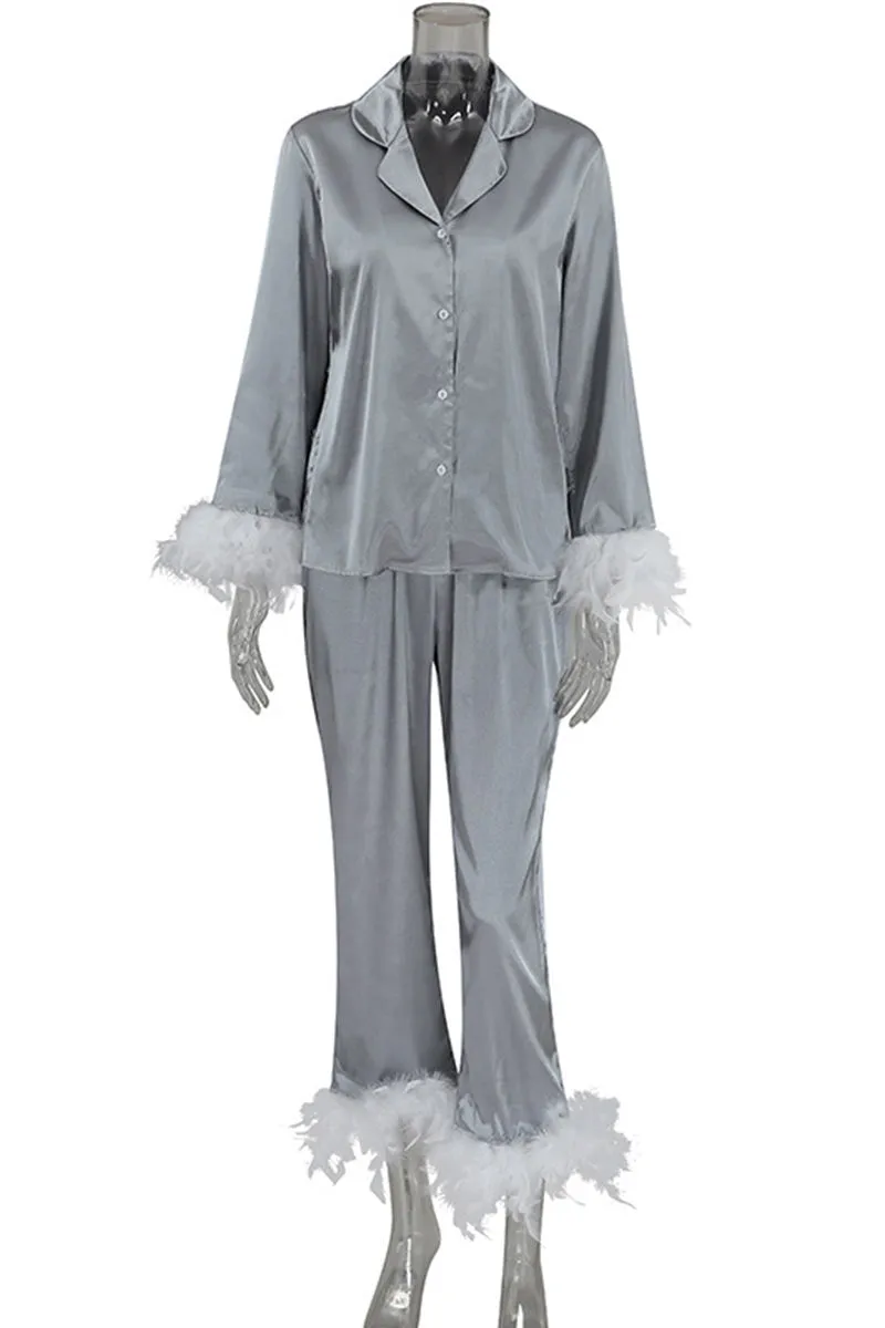 XK0248 Feather Silky Pajamas Set