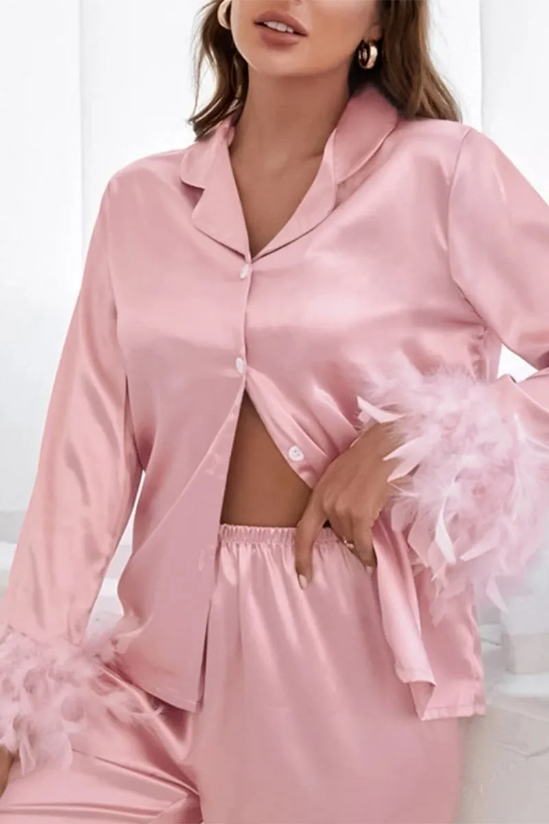 XK0248 Feather Silky Pajamas Set