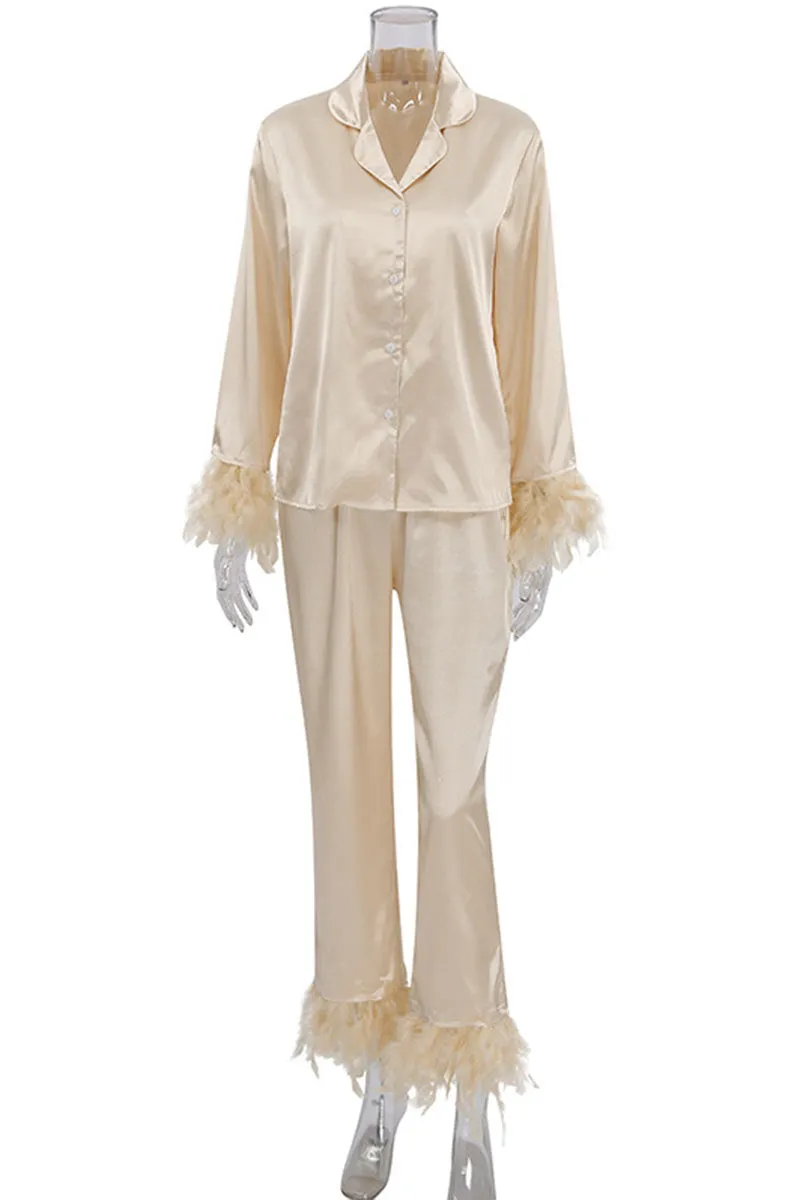 XK0248 Feather Silky Pajamas Set