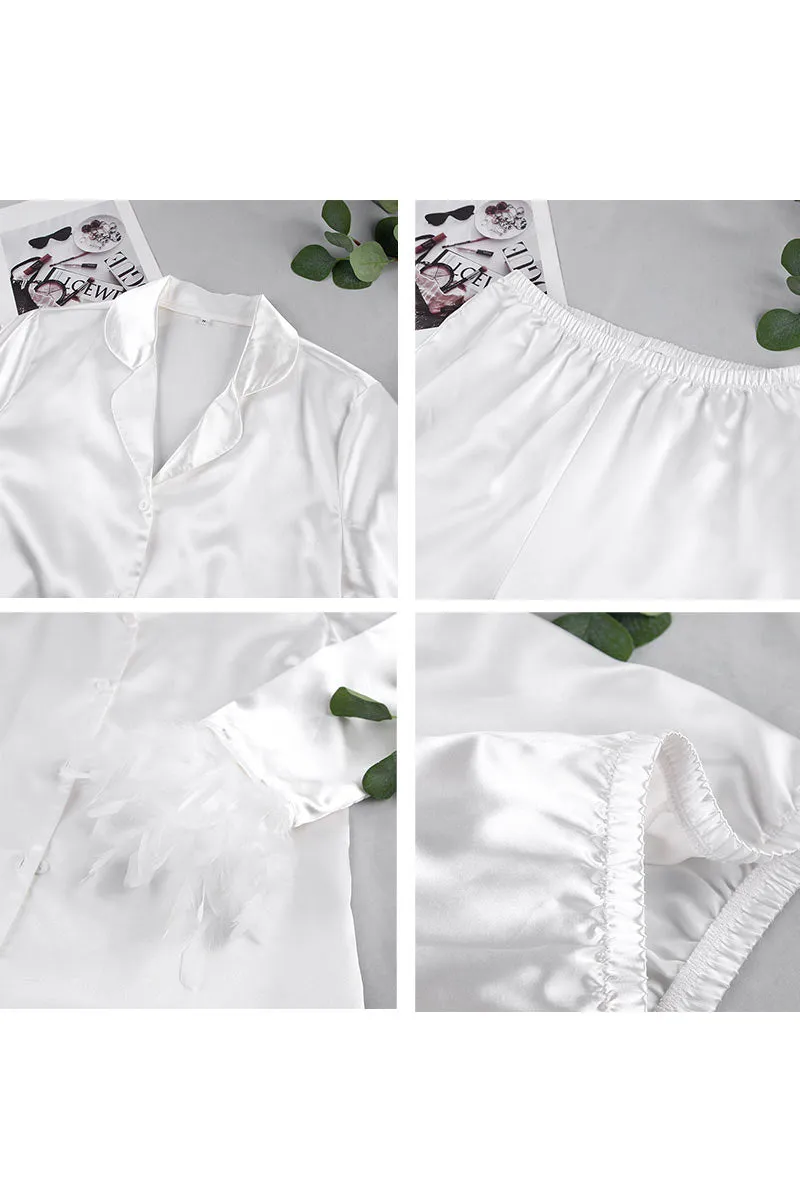 XK0248 Feather Silky Pajamas Set