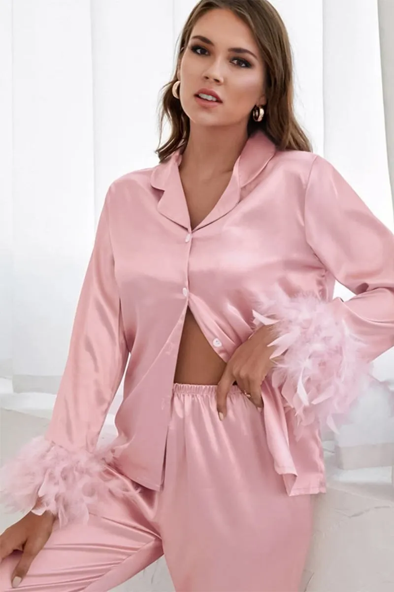 XK0248 Feather Silky Pajamas Set