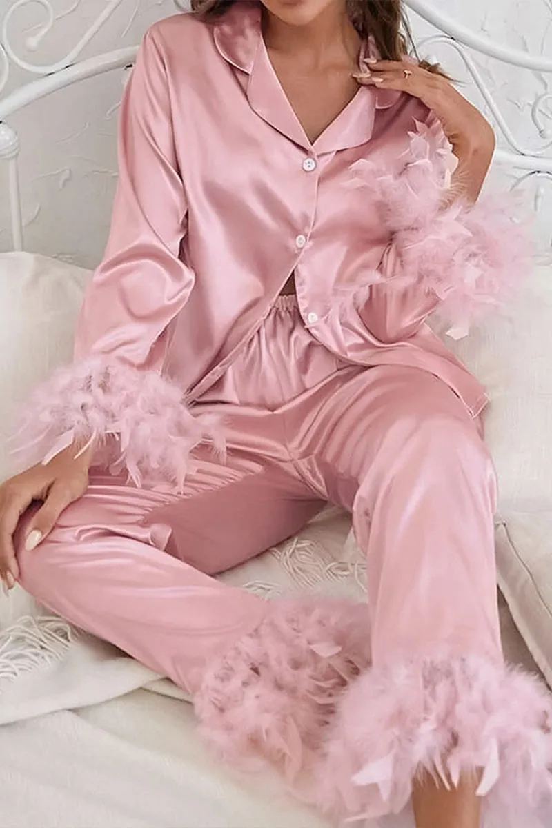 XK0248 Feather Silky Pajamas Set