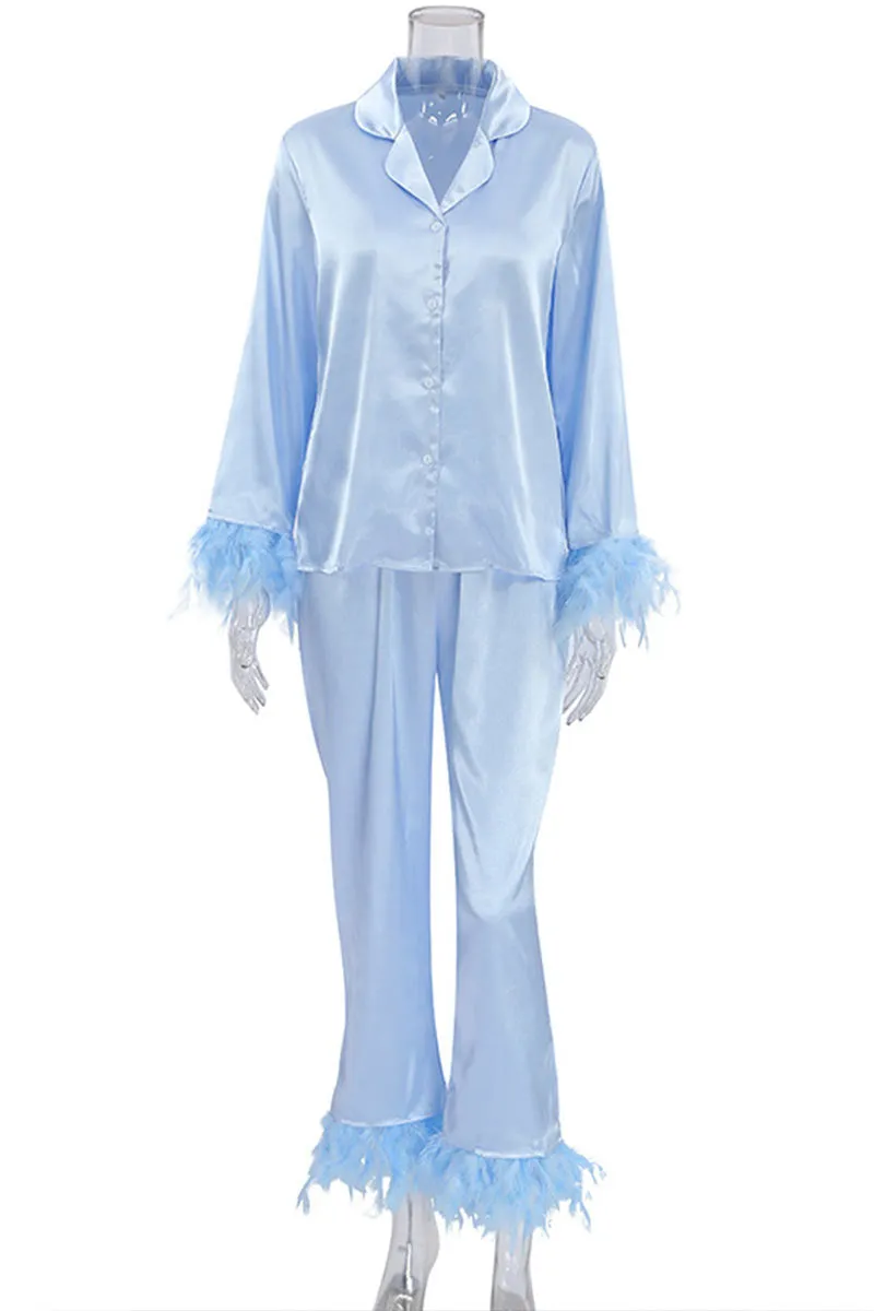 XK0248 Feather Silky Pajamas Set