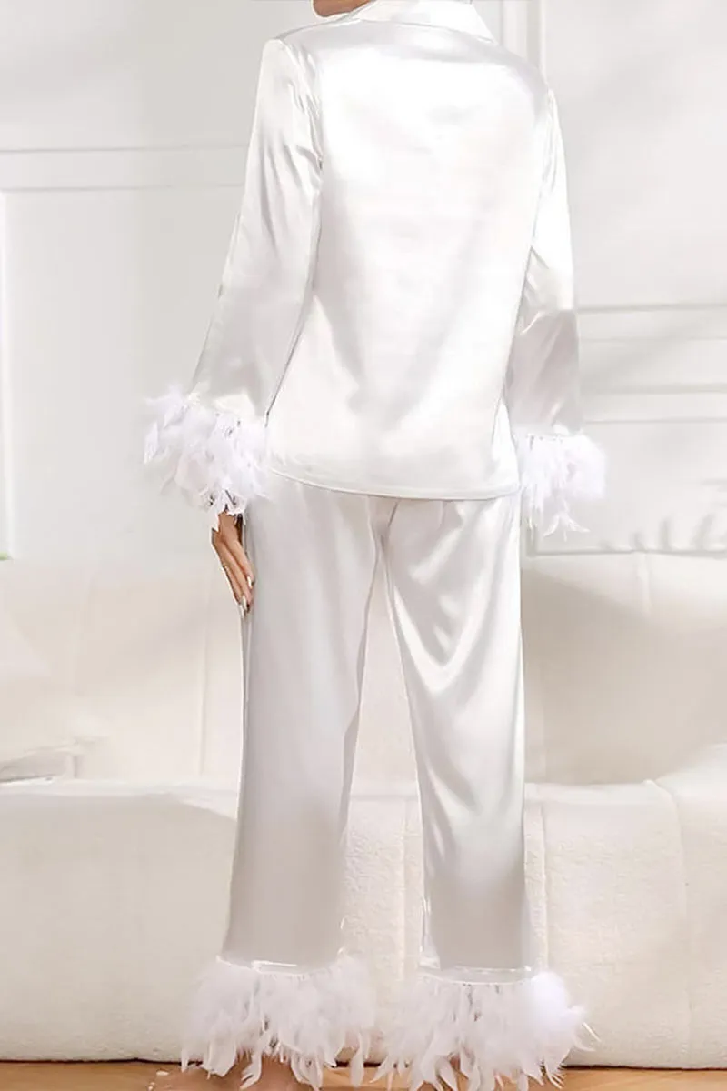 XK0248 Feather Silky Pajamas Set