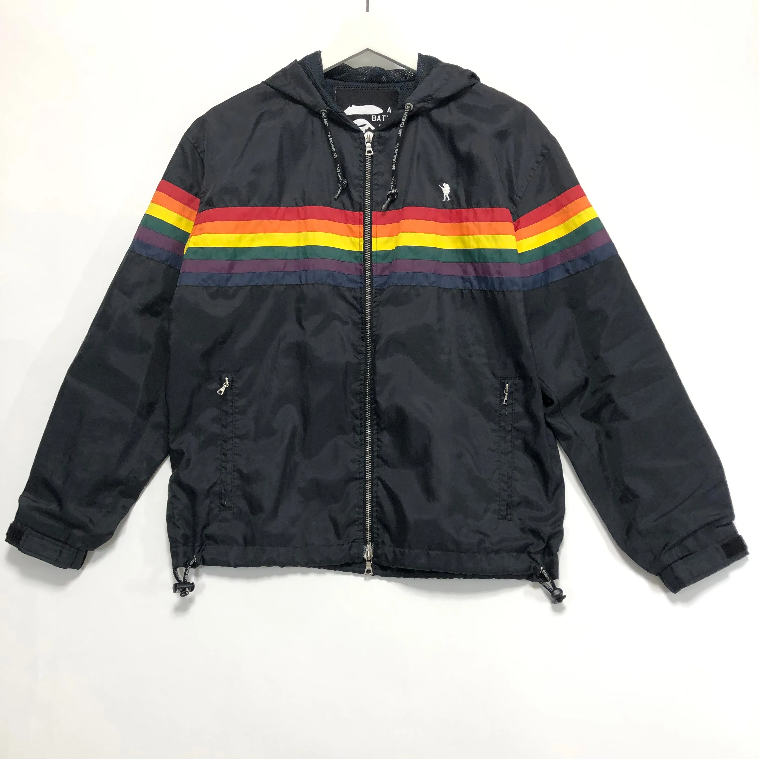 [XS] A Bathing Ape Bape Vintage Footsoldier Rainbow Nylon Hooded Jacket Black
