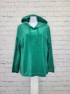 XXSMALL GREEN A555367 Denim & Co. Active Velour Hooded Pullover