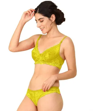 Yellow Bridal Bra Panty Sets - Non Psdded Underwired Bra Panty Set 2020