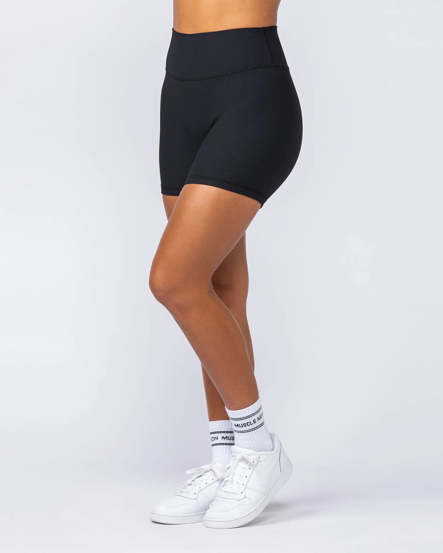 Zero Rise Rib Midway Shorts - Black (Silicone Logo)