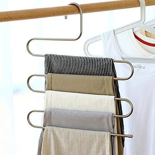 ziidoo New S-Type Pants Hangers Stainless Steel Closet Hangers Upgrade Non-Slip Design Hangers Closet Space Saver for Jeans Trousers Scarf Tie（6 Piece）