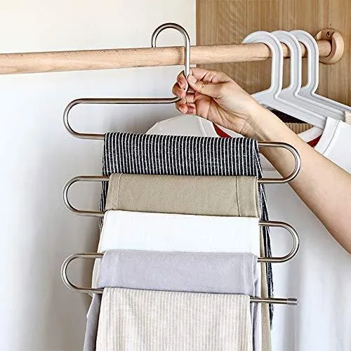 ziidoo New S-Type Pants Hangers Stainless Steel Closet Hangers Upgrade Non-Slip Design Hangers Closet Space Saver for Jeans Trousers Scarf Tie（6 Piece）