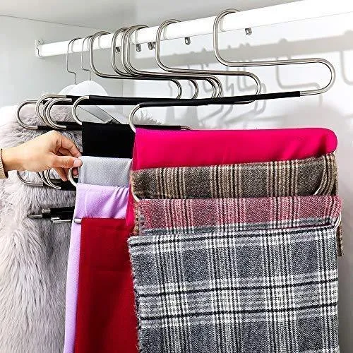 ziidoo New S-Type Pants Hangers Stainless Steel Closet Hangers Upgrade Non-Slip Design Hangers Closet Space Saver for Jeans Trousers Scarf Tie（6 Piece）