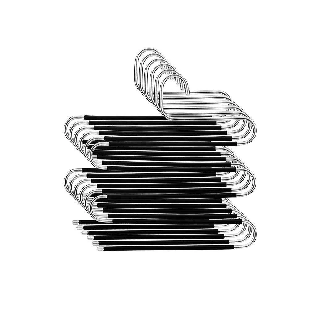 ziidoo New S-Type Pants Hangers Stainless Steel Closet Hangers Upgrade Non-Slip Design Hangers Closet Space Saver for Jeans Trousers Scarf Tie（6 Piece）
