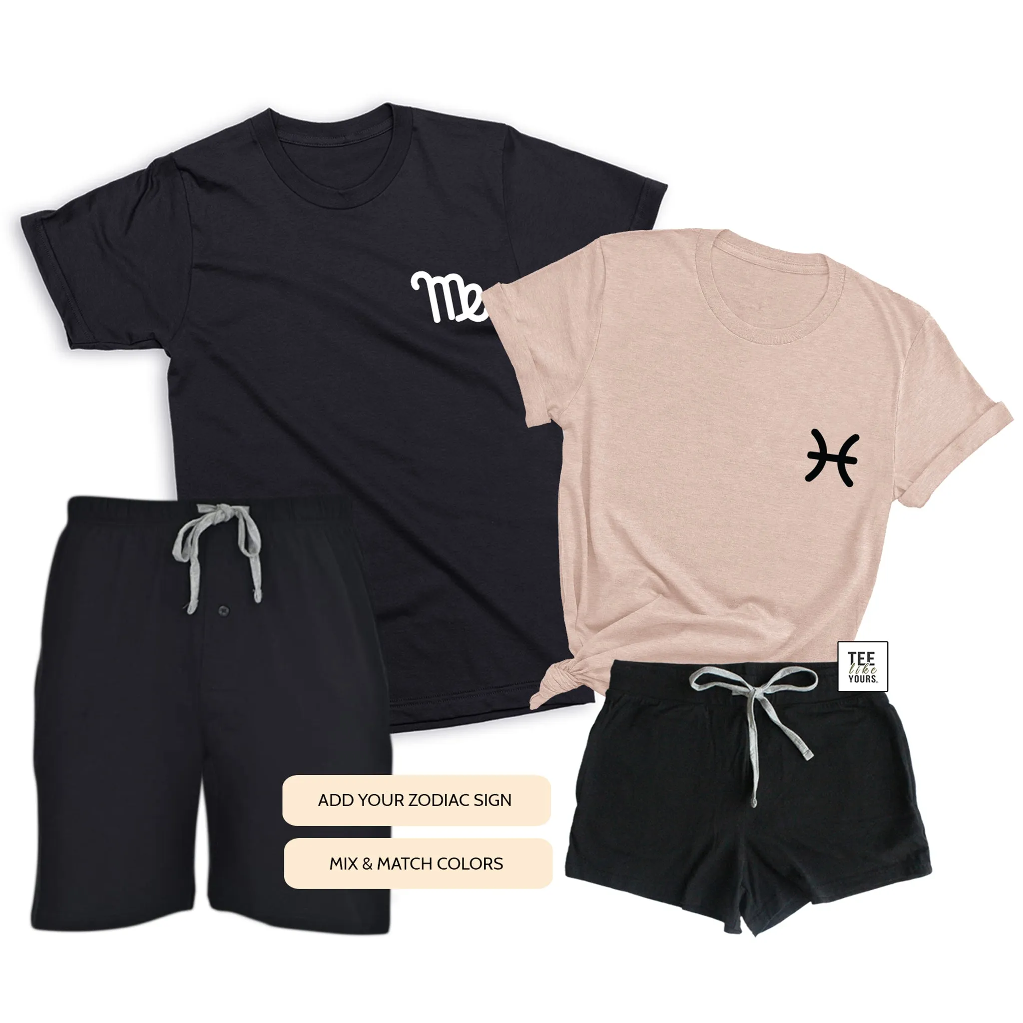 Zodiac Couple Matching Pajamas with Shorts